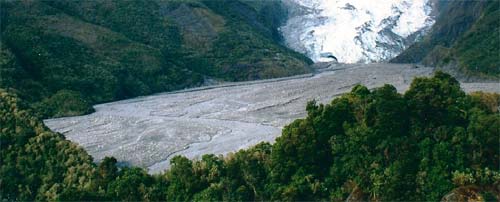 Sand and gravel on the outwash plain in front of the Franz Josef Glacier, Westland Tai Poutini National Park, South Island, New Zealand. © Richard Burt