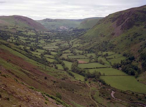 Cwm Rhiwarth. U-shaped valley looking south-east from Craig Wen towards Llangynog.