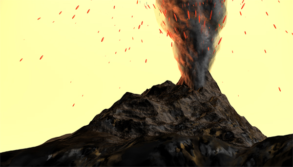 Vulcano in eruzione – le eruzioni violente espellono ceneri calde e gas.
