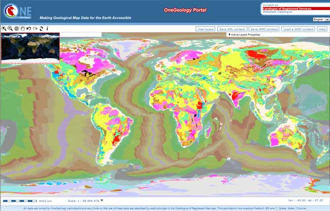 Una mappa geologica del mondo dal portale di OneGeology