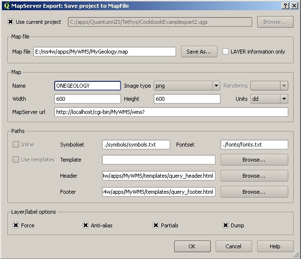 QGIS MapServer Export: Save project to map file