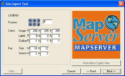 Gix export tool, details for the legend