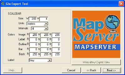 Gix export tool, details for the scale bar
