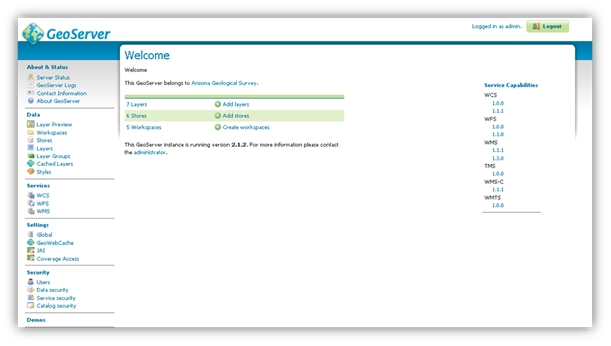 GeoServer administration interface web page.